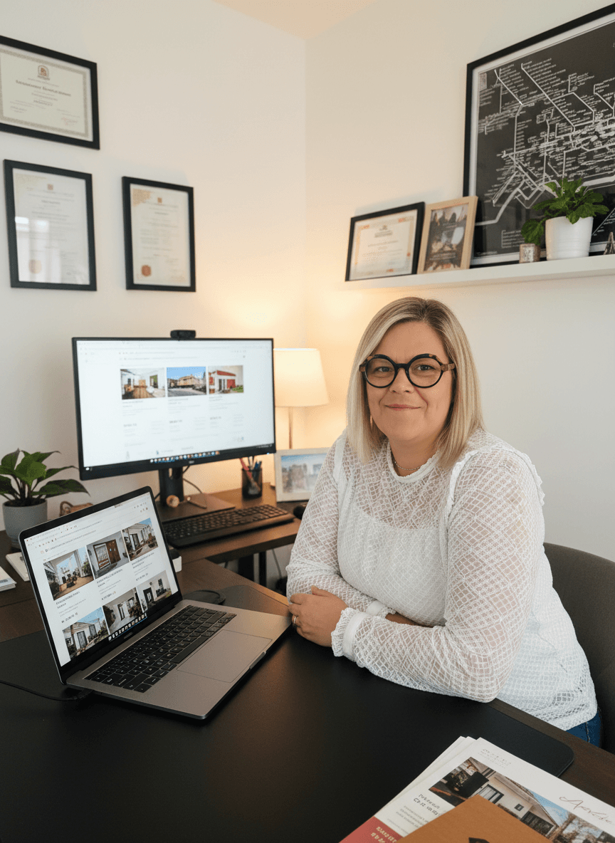 Magali à son bureau, à l'écoute de ses clients